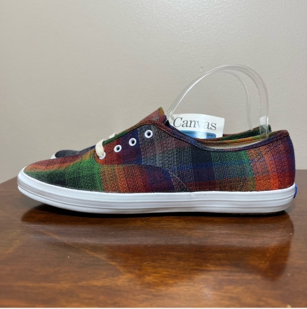 NWT Keds rainbow plaid madras canvas sneakers size 10 red green blue